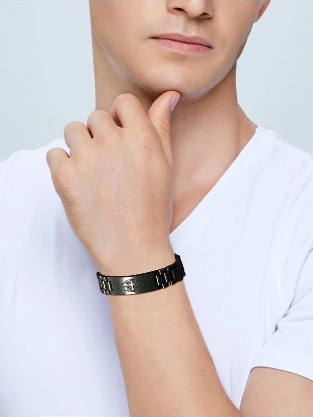 Fashion Jewelry Black Stainless Steel Cross Basketball Link Bracelet